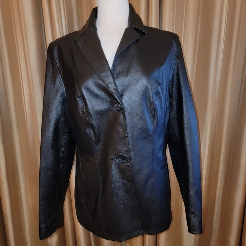 Wilsons Leather Black Leather Blazer Size Large - Picture 1 of 9